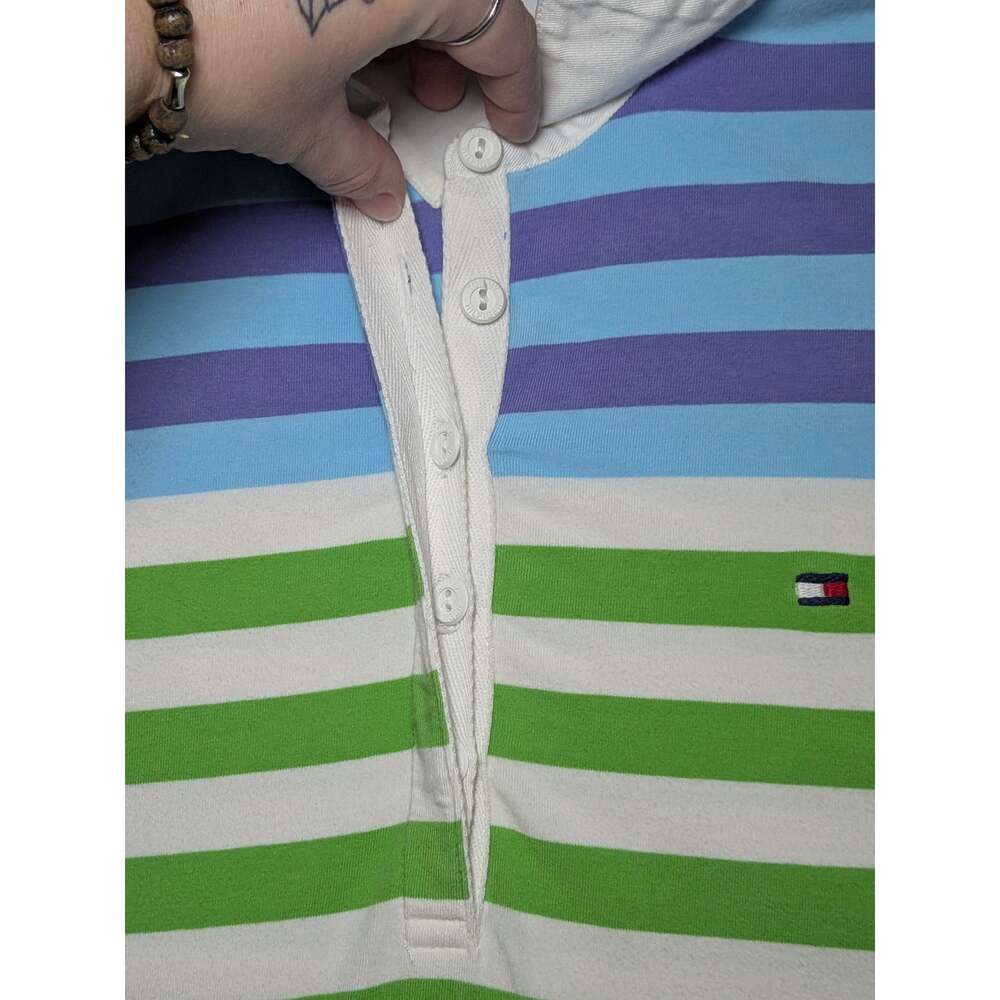 Vintage/Y2K Tommy Hilfiger Striped Long Sleeve Rugby Shirt Polo Top Size Medium - Picture 6 of 14